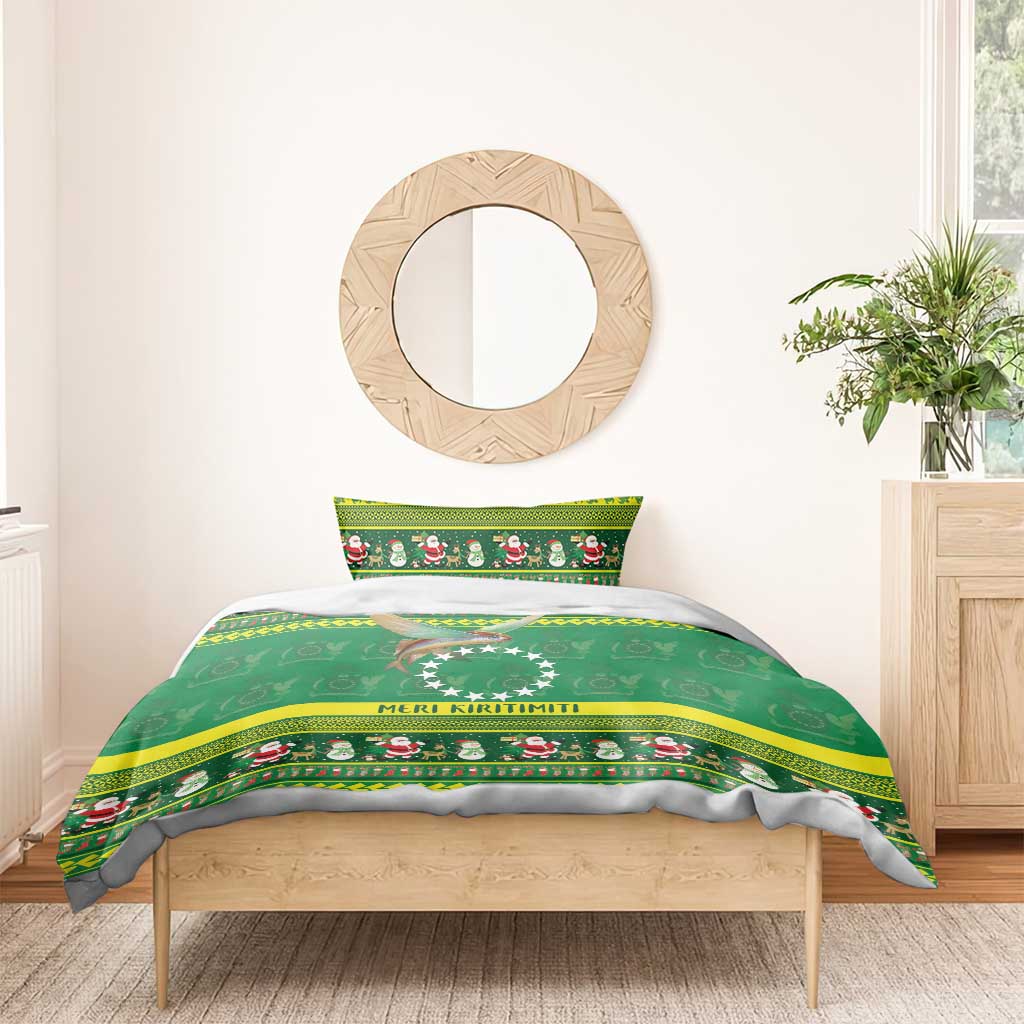 Meri Kiritimiti Cook Islands Christmas Bedding Set Maroro Flying Fish and White Stars