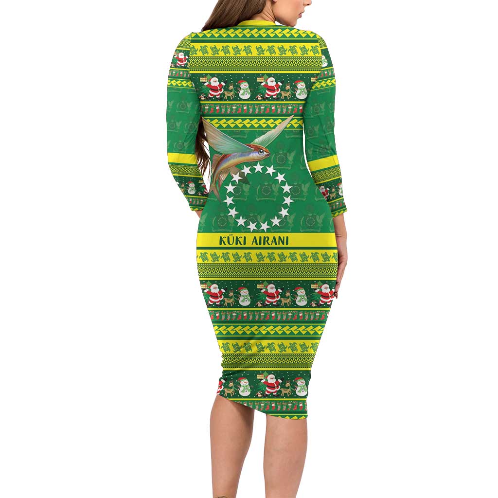 Meri Kiritimiti Cook Islands Christmas Family Matching Long Sleeve Bodycon Dress and Hawaiian Shirt Maroro Flying Fish and White Stars LT9 - Polynesian Pride