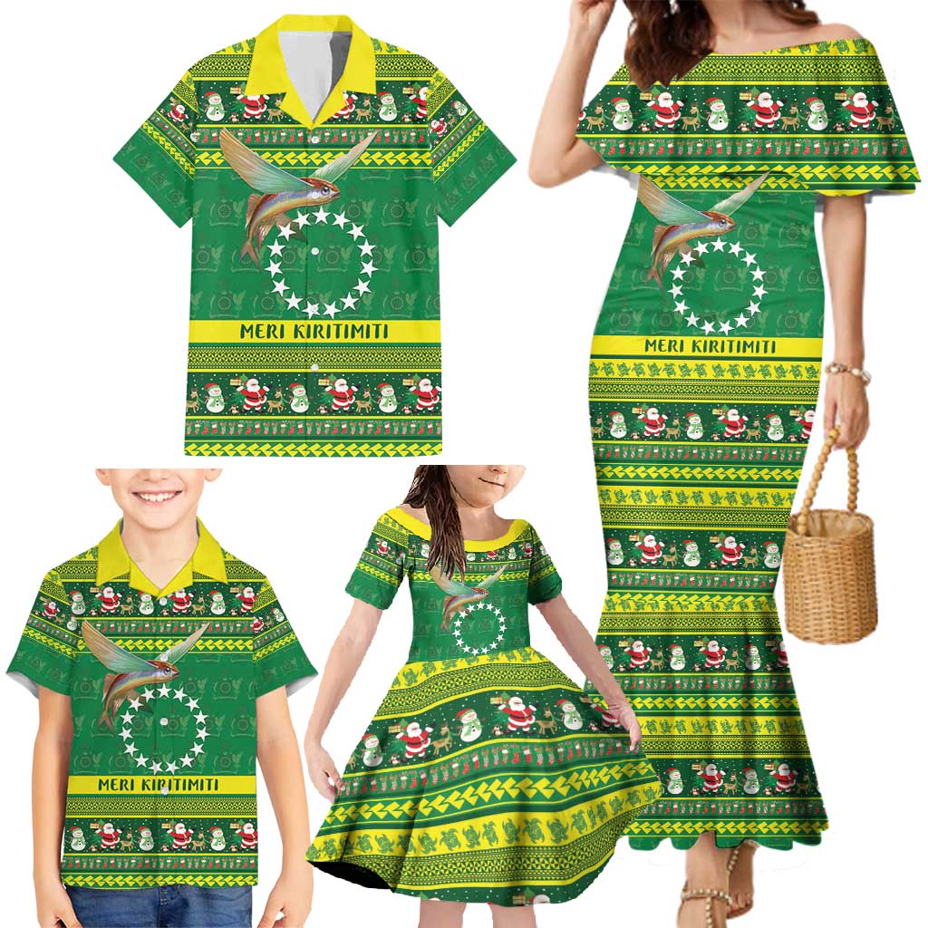 Meri Kiritimiti Cook Islands Christmas Family Matching Mermaid Dress and Hawaiian Shirt Maroro Flying Fish and White Stars LT9 - Polynesian Pride