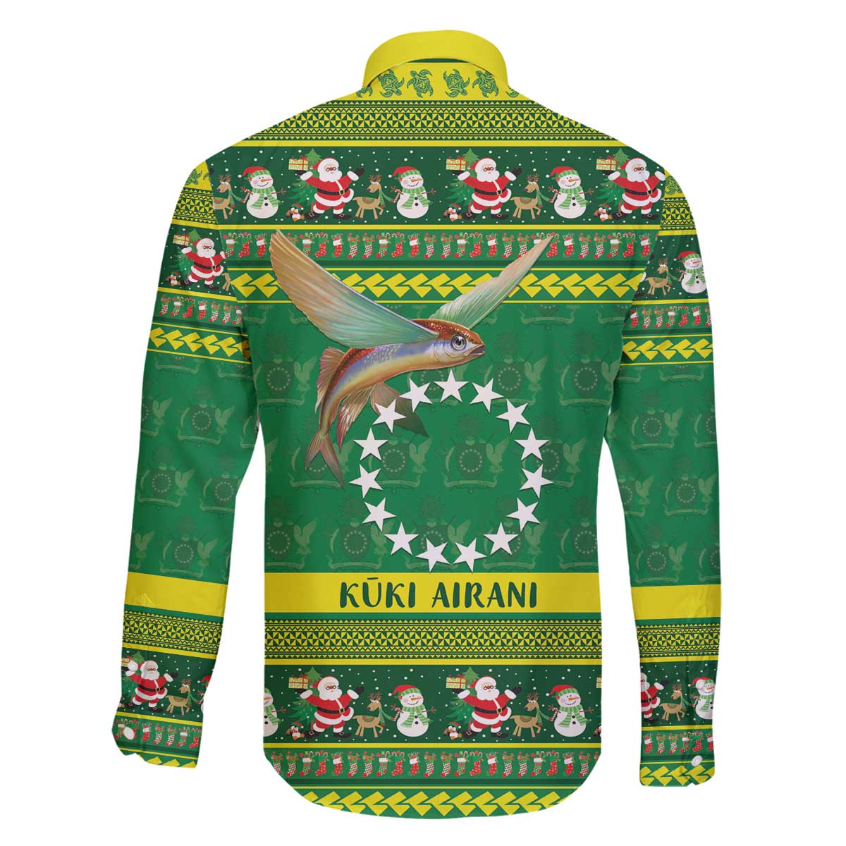 Meri Kiritimiti Cook Islands Christmas Family Matching Off The Shoulder Long Sleeve Dress and Hawaiian Shirt Maroro Flying Fish and White Stars LT9 - Polynesian Pride
