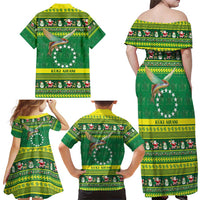 Meri Kiritimiti Cook Islands Christmas Family Matching Off Shoulder Maxi Dress and Hawaiian Shirt Maroro Flying Fish and White Stars LT9 - Polynesian Pride