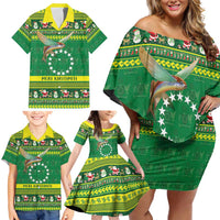 Meri Kiritimiti Cook Islands Christmas Family Matching Off Shoulder Short Dress and Hawaiian Shirt Maroro Flying Fish and White Stars LT9 - Polynesian Pride