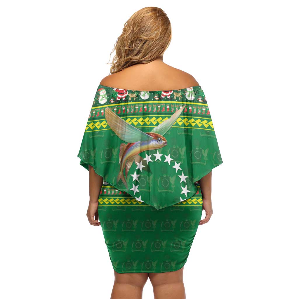 Meri Kiritimiti Cook Islands Christmas Family Matching Off Shoulder Short Dress and Hawaiian Shirt Maroro Flying Fish and White Stars LT9 - Polynesian Pride