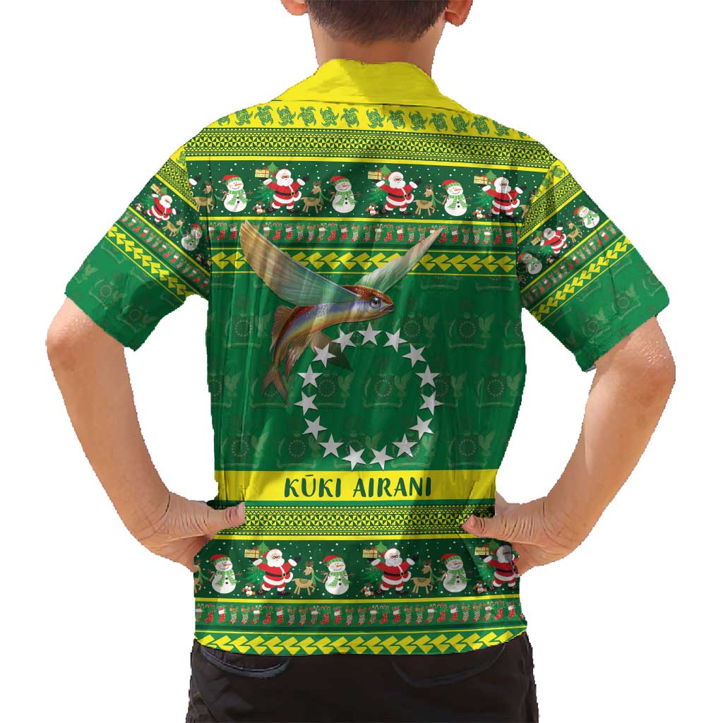 Meri Kiritimiti Cook Islands Christmas Family Matching Puletasi and Hawaiian Shirt Maroro Flying Fish and White Stars LT9 - Polynesian Pride