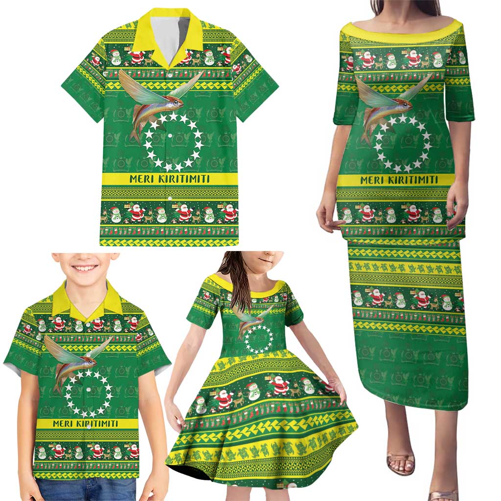 Meri Kiritimiti Cook Islands Christmas Family Matching Puletasi and Hawaiian Shirt Maroro Flying Fish and White Stars LT9 - Polynesian Pride