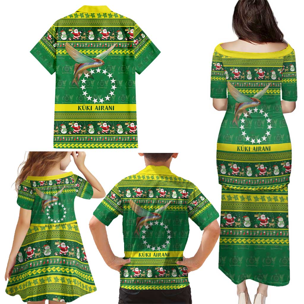 Meri Kiritimiti Cook Islands Christmas Family Matching Puletasi and Hawaiian Shirt Maroro Flying Fish and White Stars LT9 - Polynesian Pride