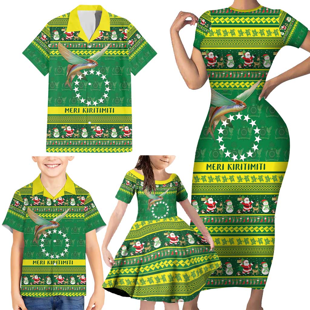 Meri Kiritimiti Cook Islands Christmas Family Matching Short Sleeve Bodycon Dress and Hawaiian Shirt Maroro Flying Fish and White Stars LT9 - Polynesian Pride