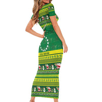 Meri Kiritimiti Cook Islands Christmas Family Matching Short Sleeve Bodycon Dress and Hawaiian Shirt Maroro Flying Fish and White Stars LT9 - Polynesian Pride
