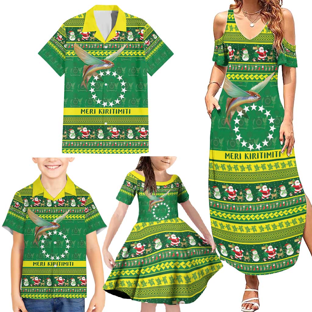 Meri Kiritimiti Cook Islands Christmas Family Matching Summer Maxi Dress and Hawaiian Shirt Maroro Flying Fish and White Stars LT9 - Polynesian Pride