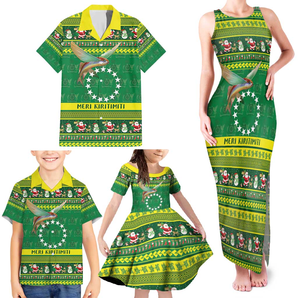 Meri Kiritimiti Cook Islands Christmas Family Matching Tank Maxi Dress and Hawaiian Shirt Maroro Flying Fish and White Stars LT9 - Polynesian Pride
