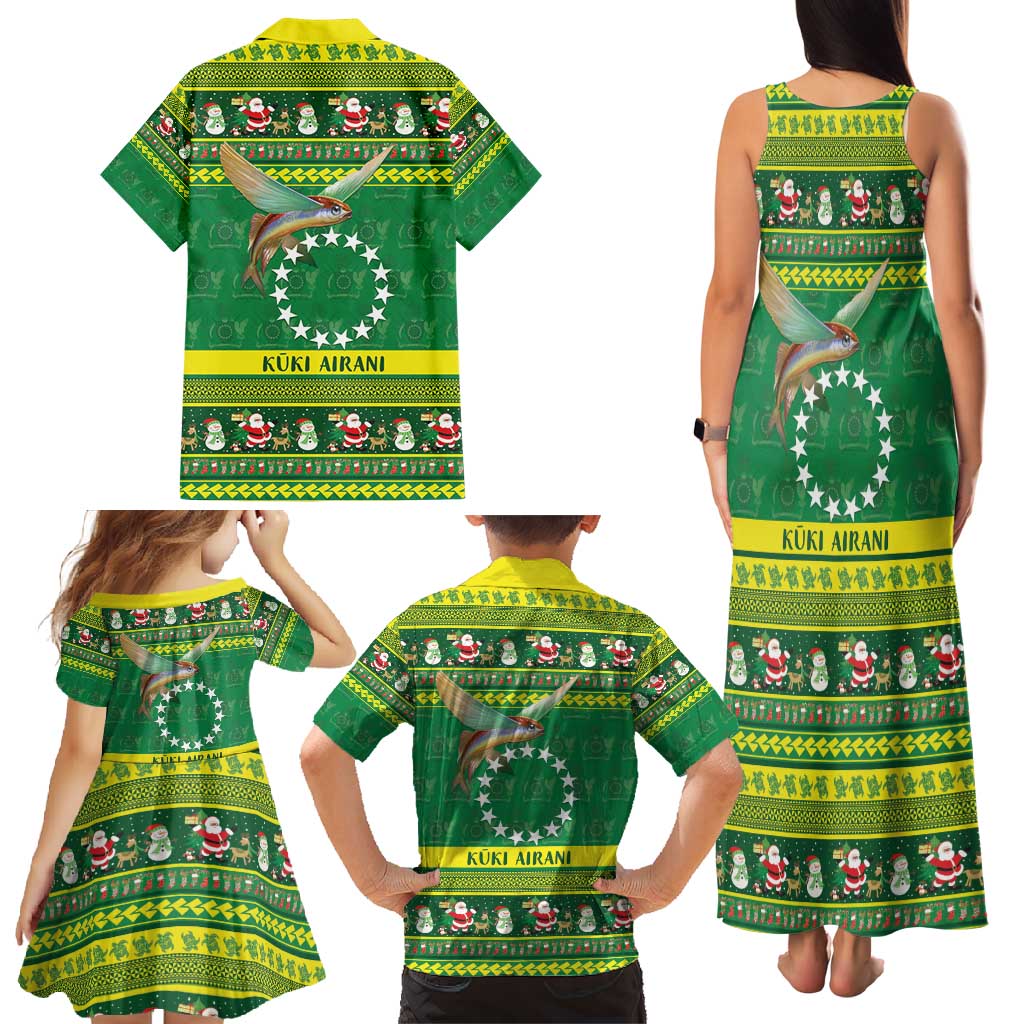 Meri Kiritimiti Cook Islands Christmas Family Matching Tank Maxi Dress and Hawaiian Shirt Maroro Flying Fish and White Stars LT9 - Polynesian Pride