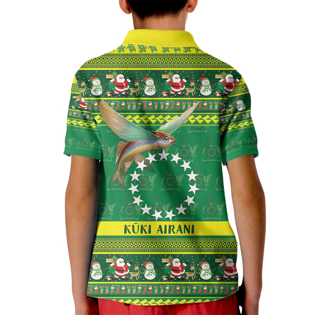 Meri Kiritimiti Cook Islands Christmas Kid Polo Shirt Maroro Flying Fish and White Stars
