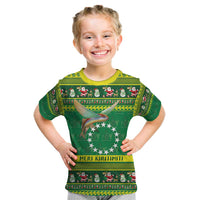Meri Kiritimiti Cook Islands Christmas Kid T Shirt Maroro Flying Fish and White Stars