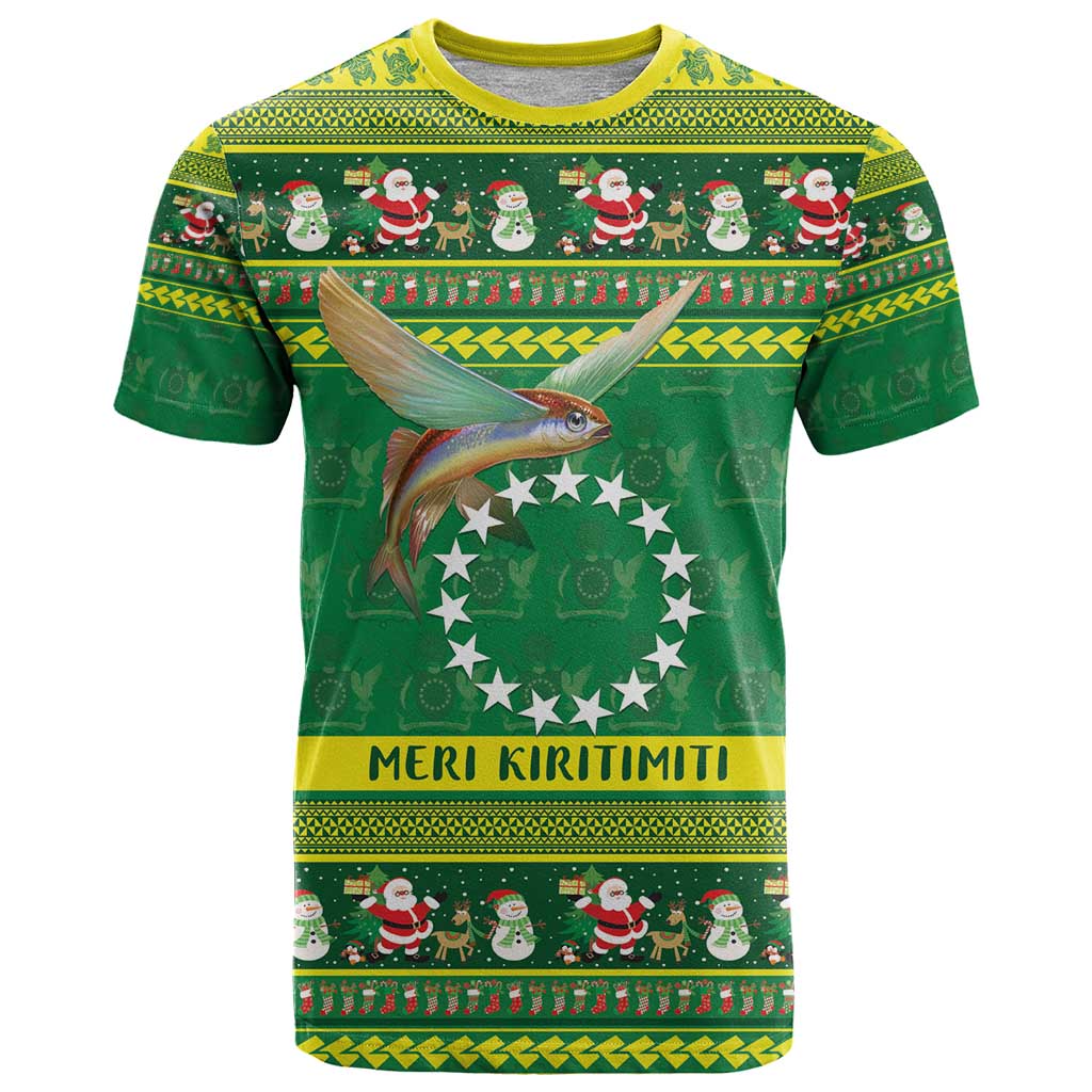Meri Kiritimiti Cook Islands Christmas T Shirt Maroro Flying Fish and White Stars
