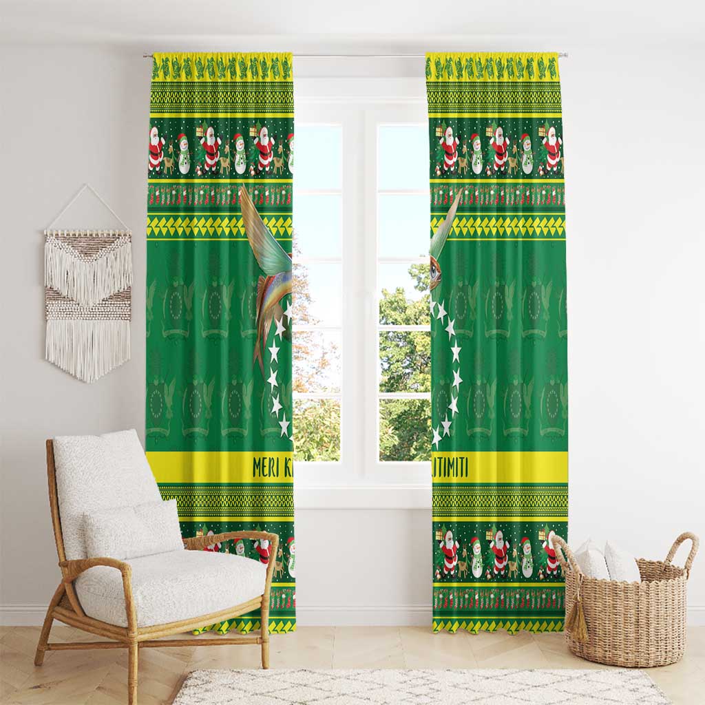 Meri Kiritimiti Cook Islands Christmas Window Curtain Maroro Flying Fish and White Stars