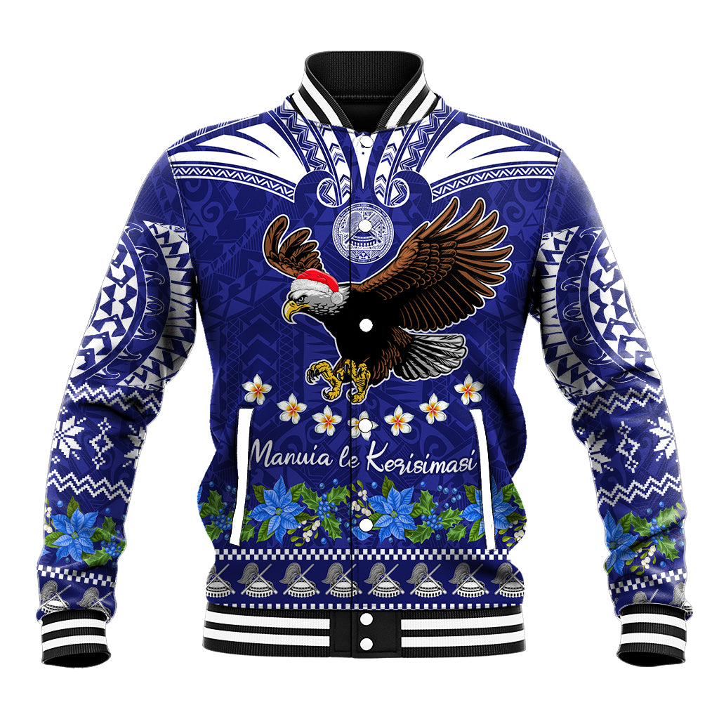 American Samoa Christmas Baseball Jacket Manuia le Kerisimasi Polynesian Tribal LT9 Unisex Blue - Polynesian Pride