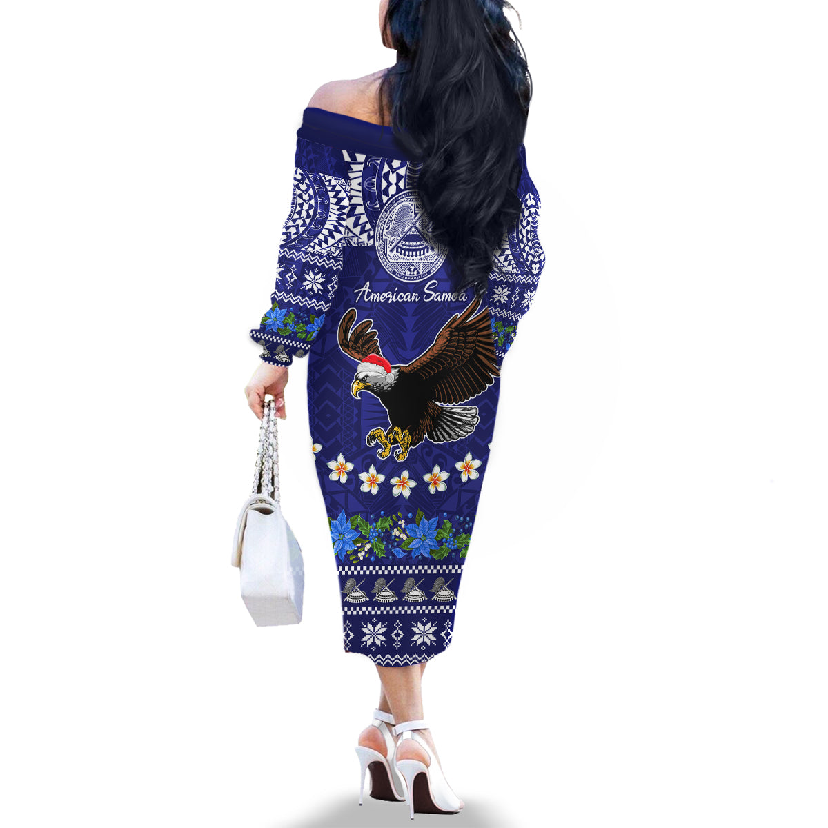 American Samoa Christmas Family Matching Off Shoulder Long Sleeve Dress and Hawaiian Shirt Manuia le Kerisimasi Polynesian Tribal LT9 - Polynesian Pride