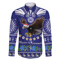 American Samoa Christmas Family Matching Off Shoulder Short Dress and Hawaiian Shirt Manuia le Kerisimasi Polynesian Tribal LT9 Dad's Shirt - Long Sleeve Blue - Polynesian Pride