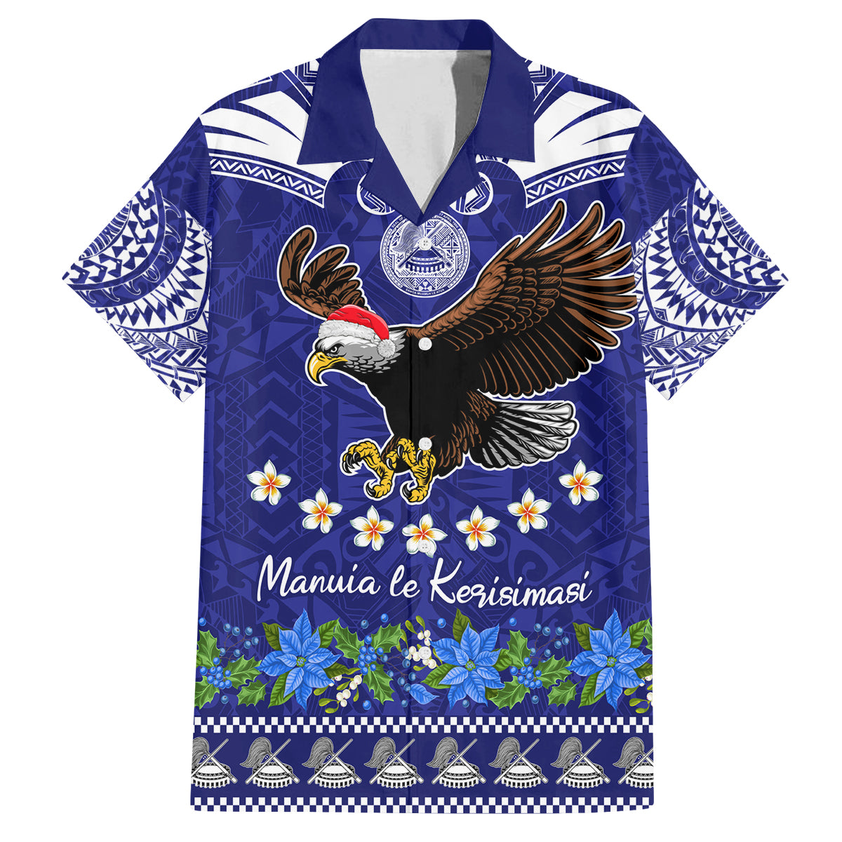 American Samoa Christmas Family Matching Summer Maxi Dress and Hawaiian Shirt Manuia le Kerisimasi Polynesian Tribal LT9 Dad's Shirt - Short Sleeve Blue - Polynesian Pride