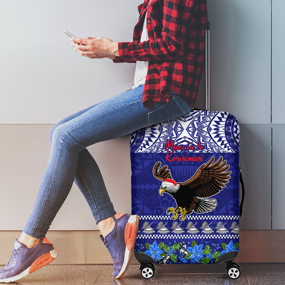 American Samoa Christmas Luggage Cover Manuia le Kerisimasi Polynesian Tribal LT9 - Polynesian Pride