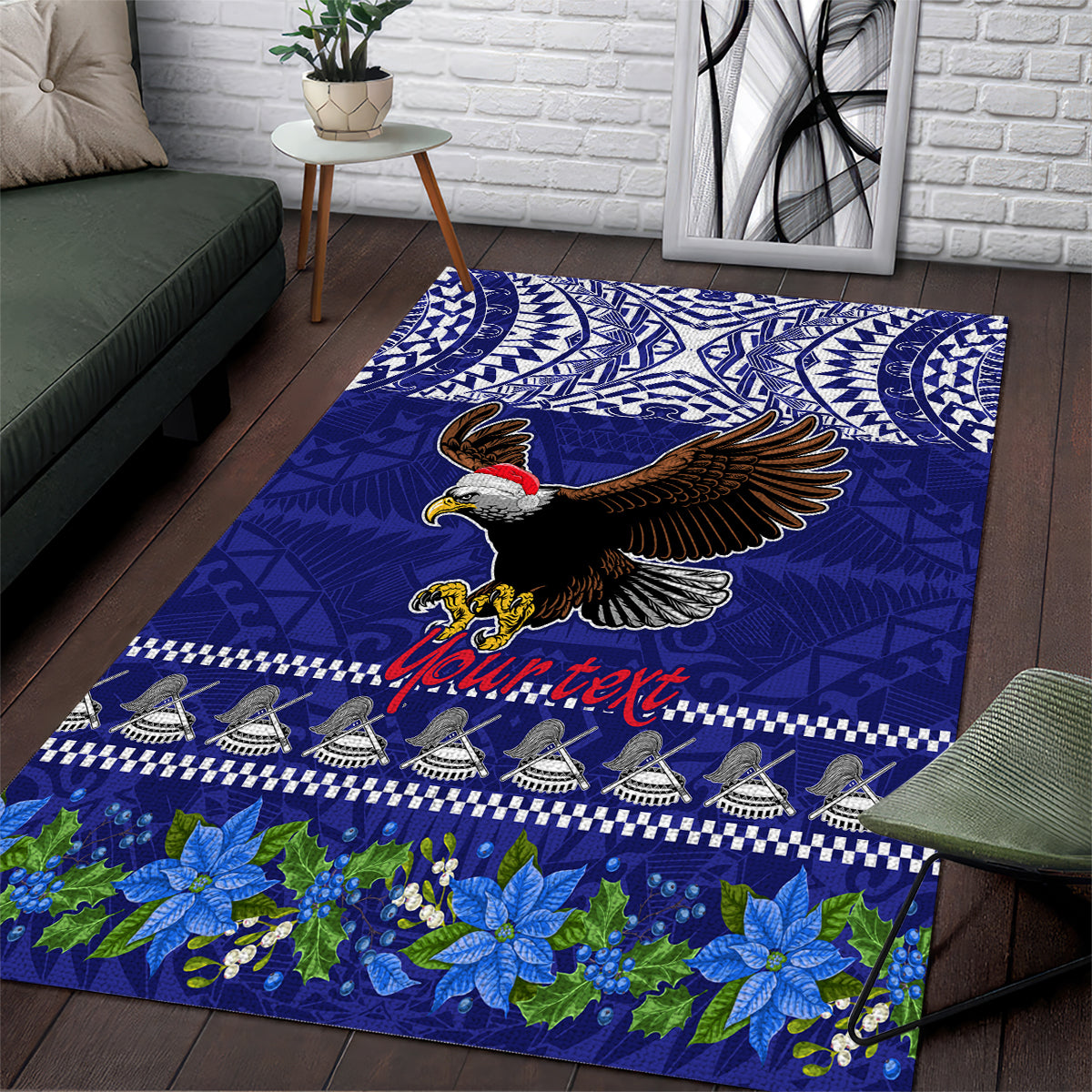 Personalised American Samoa Christmas Area Rug Manuia le Kerisimasi Polynesian Tribal LT9 Blue - Polynesian Pride