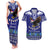 Personalised American Samoa Christmas Couples Matching Tank Maxi Dress and Hawaiian Shirt Manuia le Kerisimasi Polynesian Tribal LT9 Blue - Polynesian Pride