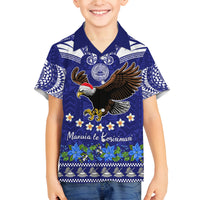 Personalised American Samoa Christmas Family Matching Off Shoulder Short Dress and Hawaiian Shirt Manuia le Kerisimasi Polynesian Tribal LT9 Son's Shirt Blue - Polynesian Pride