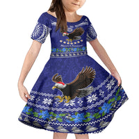 Personalised American Samoa Christmas Family Matching Tank Maxi Dress and Hawaiian Shirt Manuia le Kerisimasi Polynesian Tribal LT9 Daughter's Dress Blue - Polynesian Pride