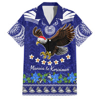 Personalised American Samoa Christmas Family Matching Tank Maxi Dress and Hawaiian Shirt Manuia le Kerisimasi Polynesian Tribal LT9 Dad's Shirt - Short Sleeve Blue - Polynesian Pride
