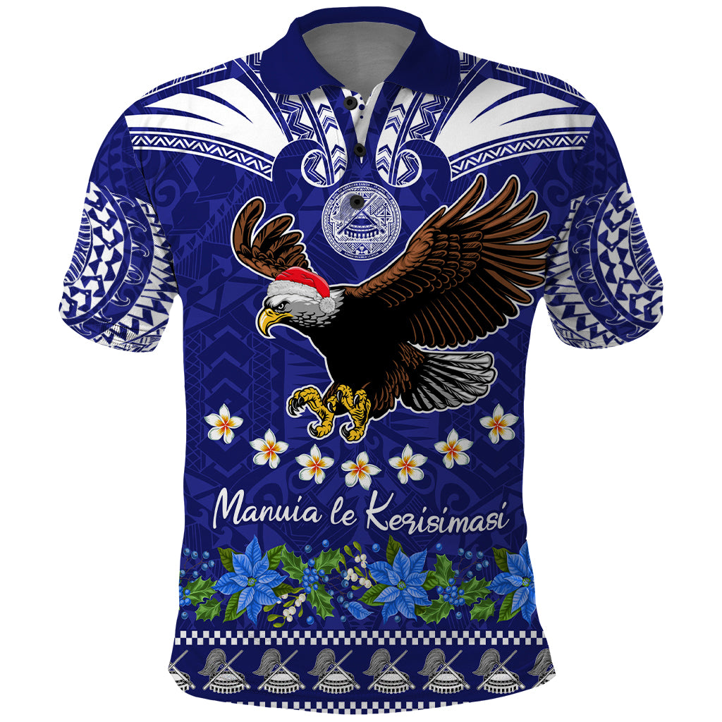 Personalised American Samoa Christmas Polo Shirt Manuia le Kerisimasi Polynesian Tribal LT9 Blue - Polynesian Pride