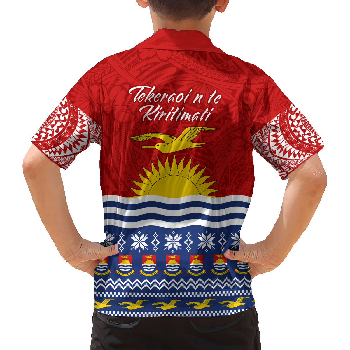 Kiribati Christmas Family Matching Off Shoulder Short Dress and Hawaiian Shirt Tekeraoi n Te Tiritimati Polynesian Tribal LT9 - Polynesian Pride