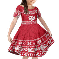 Personalised Wallis and Futuna Christmas Family Matching Off Shoulder Short Dress and Hawaiian Shirt Polynesian Tribal LT9 Daughter's Dress Red - Polynesian Pride