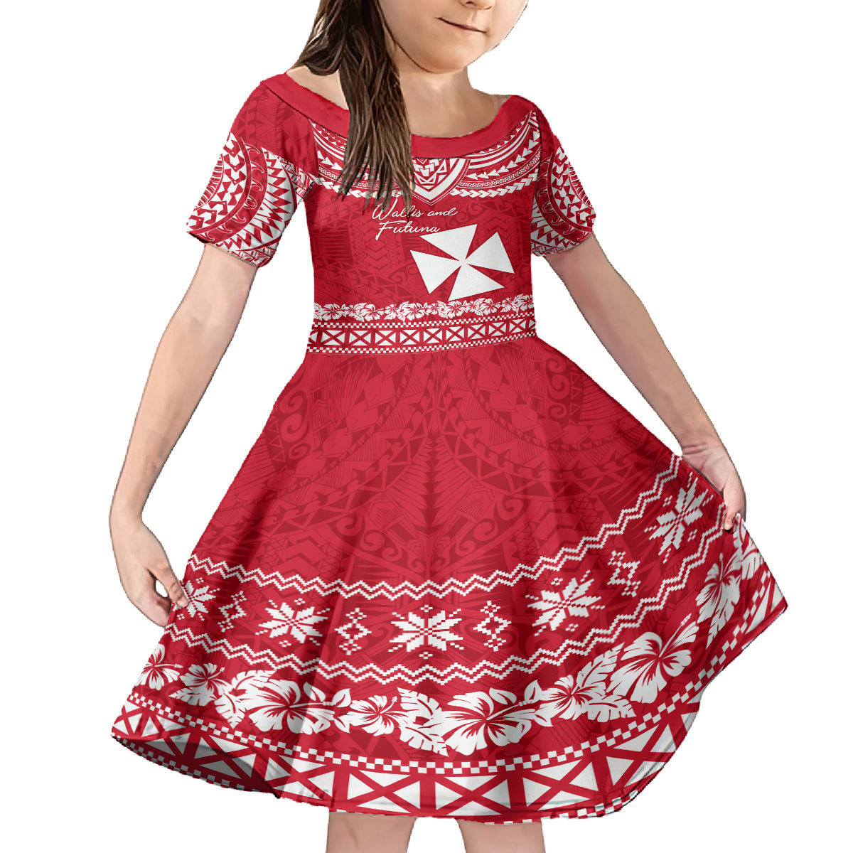 Personalised Wallis and Futuna Christmas Family Matching Summer Maxi Dress and Hawaiian Shirt Polynesian Tribal LT9 Daughter's Dress Red - Polynesian Pride