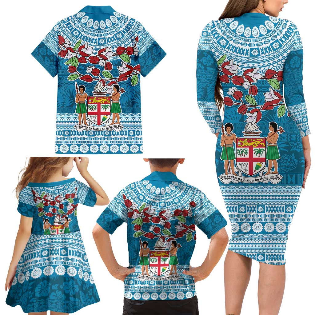 Fijian Tagimoucia Flowers Family Matching Long Sleeve Bodycon Dress and Hawaiian Shirt Christmas Coquette bow LT9 - Polynesian Pride