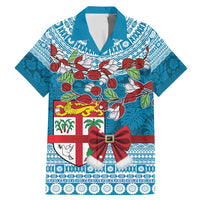 Fijian Tagimoucia Flowers Family Matching Mermaid Dress and Hawaiian Shirt Christmas Coquette bow LT9 Dad's Shirt - Short Sleeve Blue - Polynesian Pride