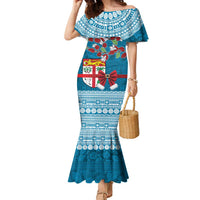 Fijian Tagimoucia Flowers Family Matching Mermaid Dress and Hawaiian Shirt Christmas Coquette bow LT9 Mom's Dress Blue - Polynesian Pride