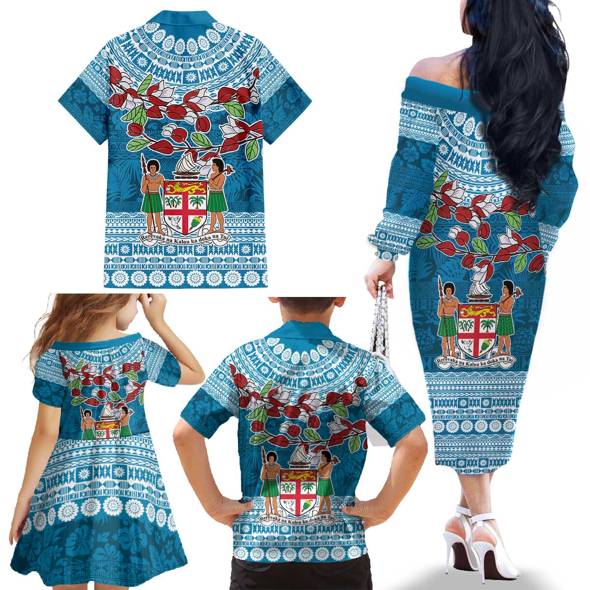 Fijian Tagimoucia Flowers Family Matching Off The Shoulder Long Sleeve Dress and Hawaiian Shirt Christmas Coquette bow LT9 - Polynesian Pride
