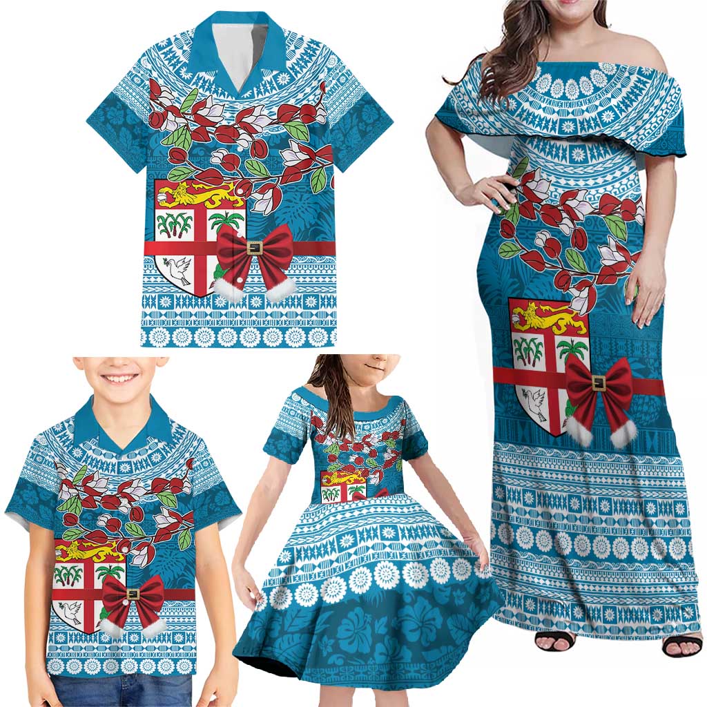 Fijian Tagimoucia Flowers Family Matching Off Shoulder Maxi Dress and Hawaiian Shirt Christmas Coquette bow LT9 - Polynesian Pride