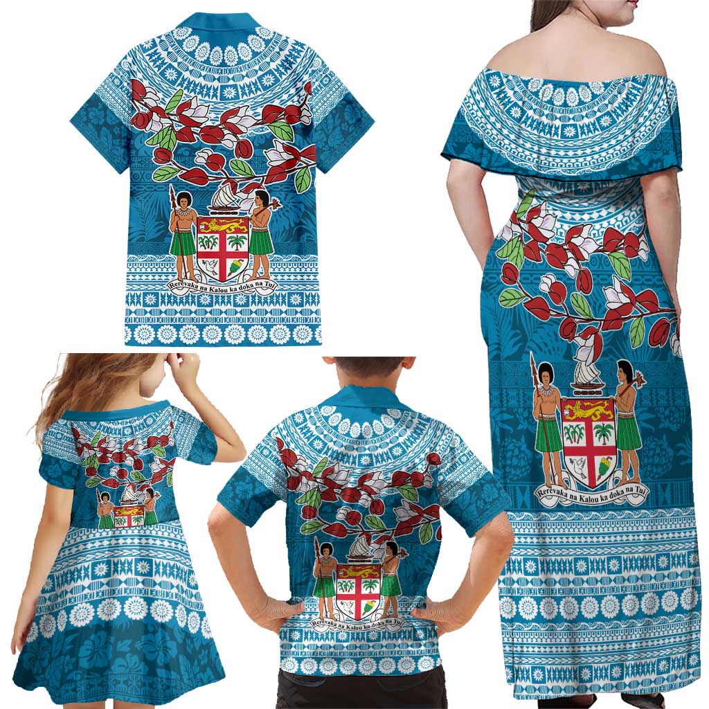 Fijian Tagimoucia Flowers Family Matching Off Shoulder Maxi Dress and Hawaiian Shirt Christmas Coquette bow LT9 - Polynesian Pride