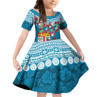 Fijian Tagimoucia Flowers Family Matching Off Shoulder Short Dress and Hawaiian Shirt Christmas Coquette bow LT9 Daughter's Dress Blue - Polynesian Pride