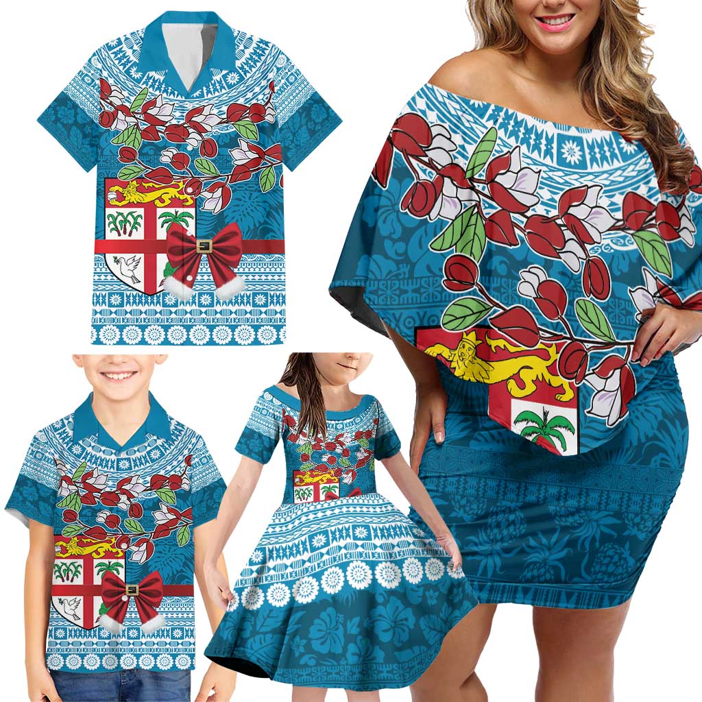 Fijian Tagimoucia Flowers Family Matching Off Shoulder Short Dress and Hawaiian Shirt Christmas Coquette bow LT9 - Polynesian Pride