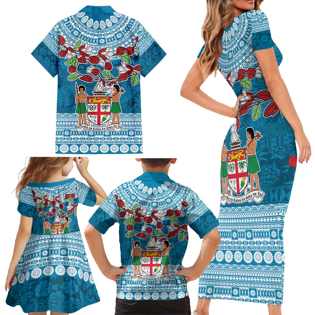 Fijian Tagimoucia Flowers Family Matching Short Sleeve Bodycon Dress and Hawaiian Shirt Christmas Coquette bow LT9 - Polynesian Pride