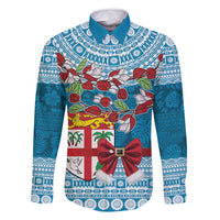 Fijian Tagimoucia Flowers Family Matching Summer Maxi Dress and Hawaiian Shirt Christmas Coquette bow LT9 Dad's Shirt - Long Sleeve Blue - Polynesian Pride