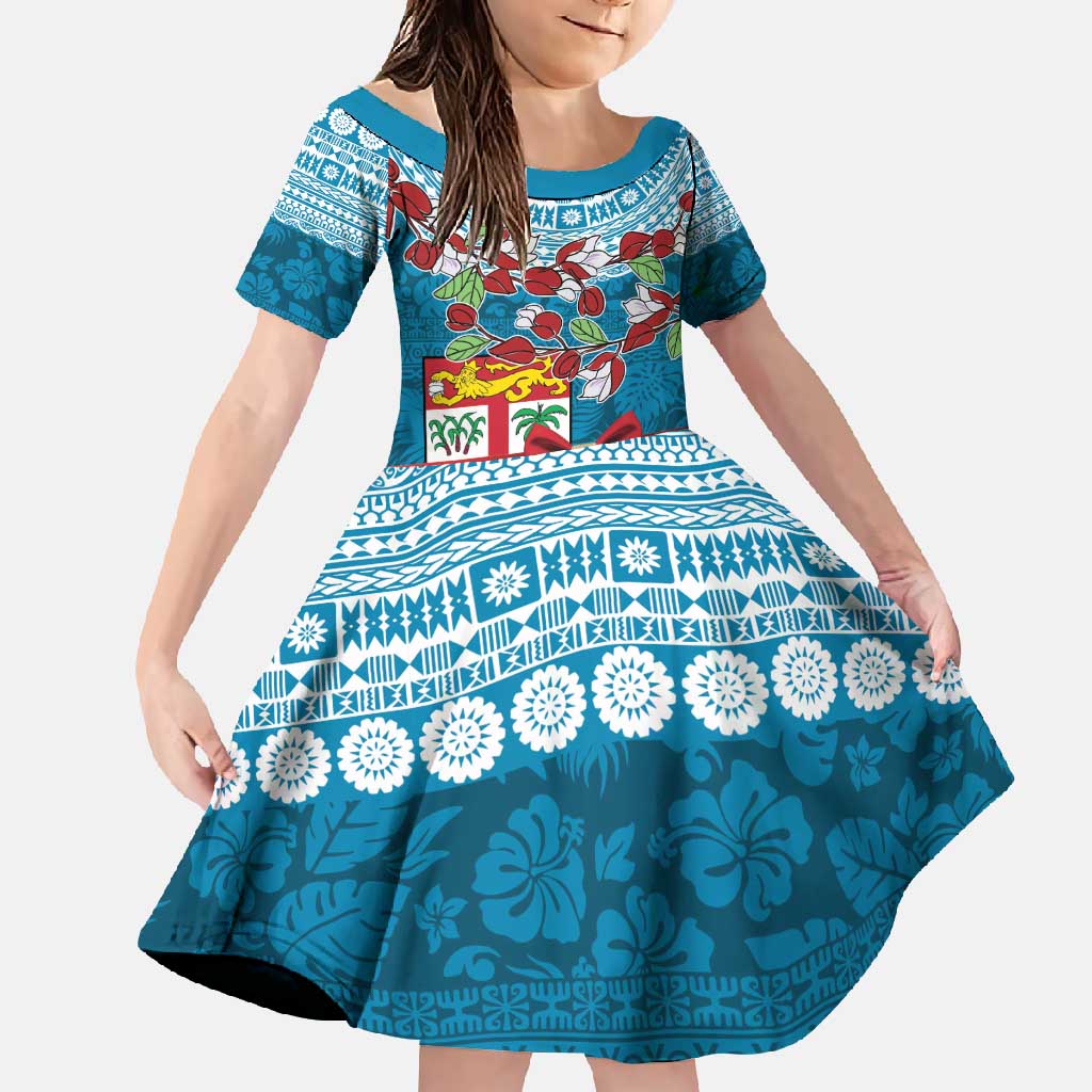 Fijian Tagimoucia Flowers Family Matching Tank Maxi Dress and Hawaiian Shirt Christmas Coquette bow LT9 Daughter's Dress Blue - Polynesian Pride