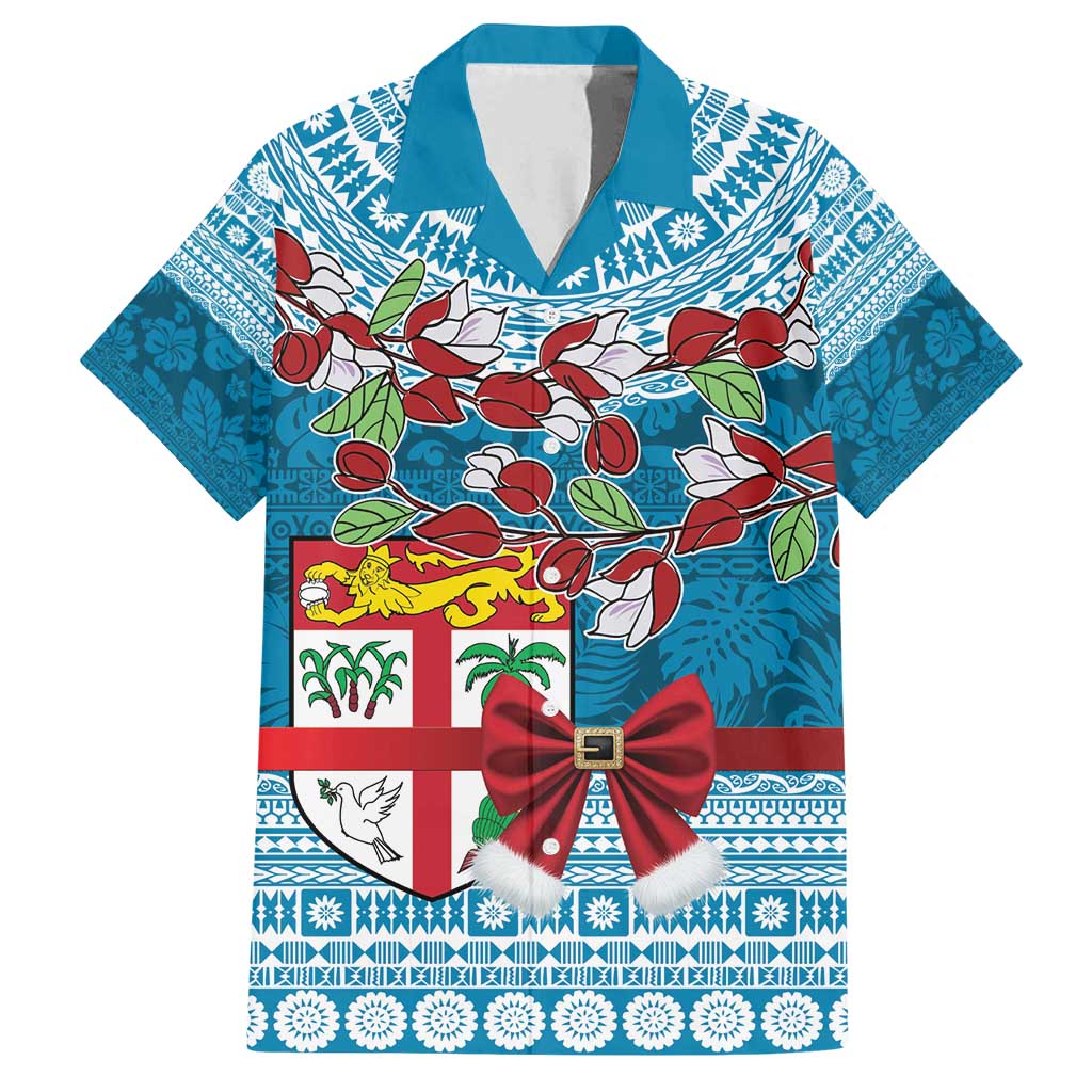 Fijian Tagimoucia Flowers Family Matching Tank Maxi Dress and Hawaiian Shirt Christmas Coquette bow LT9 Dad's Shirt - Short Sleeve Blue - Polynesian Pride