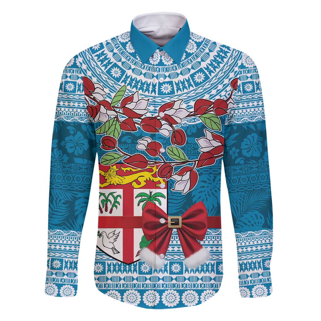 Fijian Tagimoucia Flowers Family Matching Tank Maxi Dress and Hawaiian Shirt Christmas Coquette bow LT9 Dad's Shirt - Long Sleeve Blue - Polynesian Pride