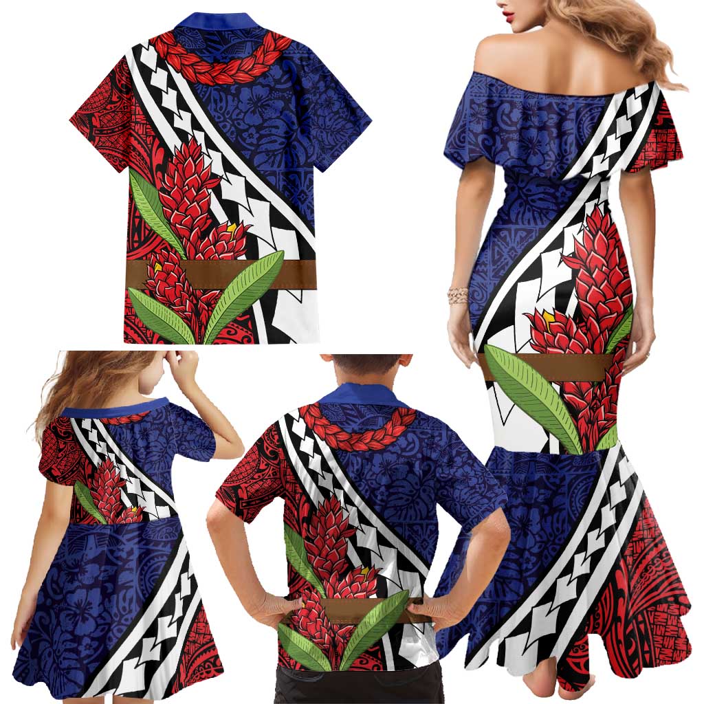 Samoan Ula Fala Flowers Family Matching Mermaid Dress and Hawaiian Shirt Christmas Santa Belt LT9 - Polynesian Pride