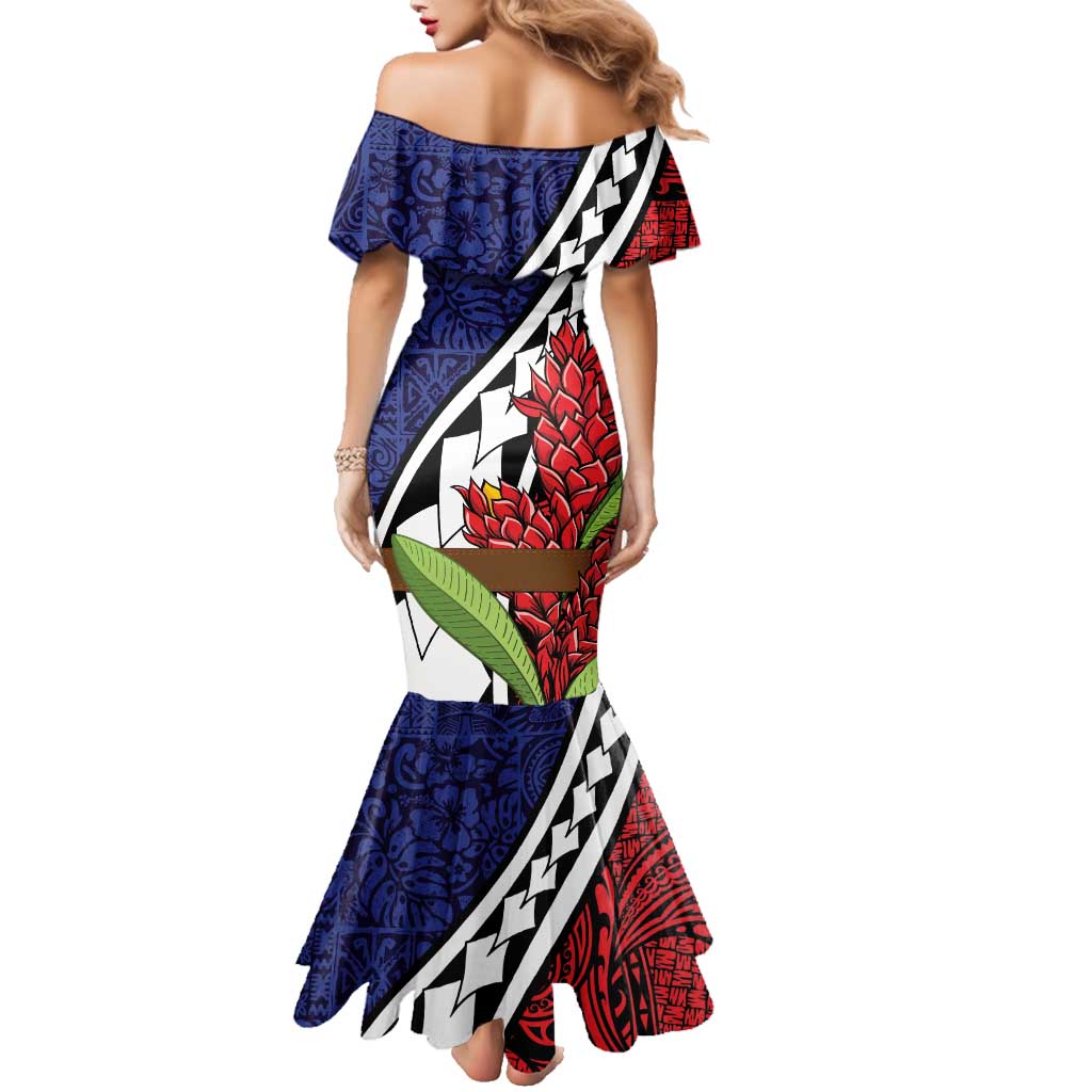 Samoan Ula Fala Flowers Family Matching Mermaid Dress and Hawaiian Shirt Christmas Santa Belt LT9 - Polynesian Pride