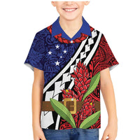 Samoan Ula Fala Flowers Family Matching Mermaid Dress and Hawaiian Shirt Christmas Santa Belt LT9 Son's Shirt Red - Polynesian Pride