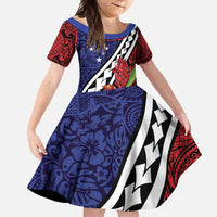 Samoan Ula Fala Flowers Family Matching Off Shoulder Maxi Dress and Hawaiian Shirt Christmas Santa Belt LT9 Daughter's Dress Red - Polynesian Pride
